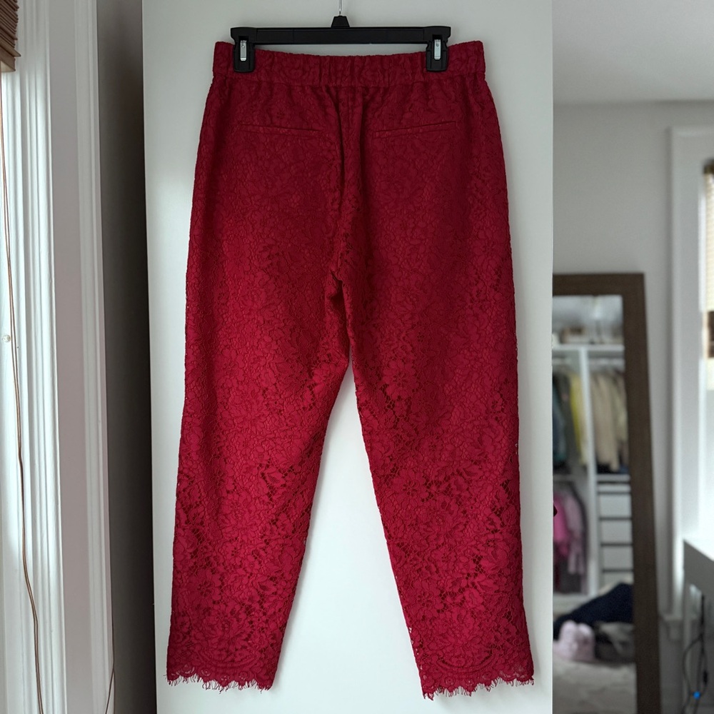 JCREW | HIGH RISE RED LACE STRAIGHT LEG HOLIDAY CHRISTMAS TROUSER PANTS - Picture 4 of 11